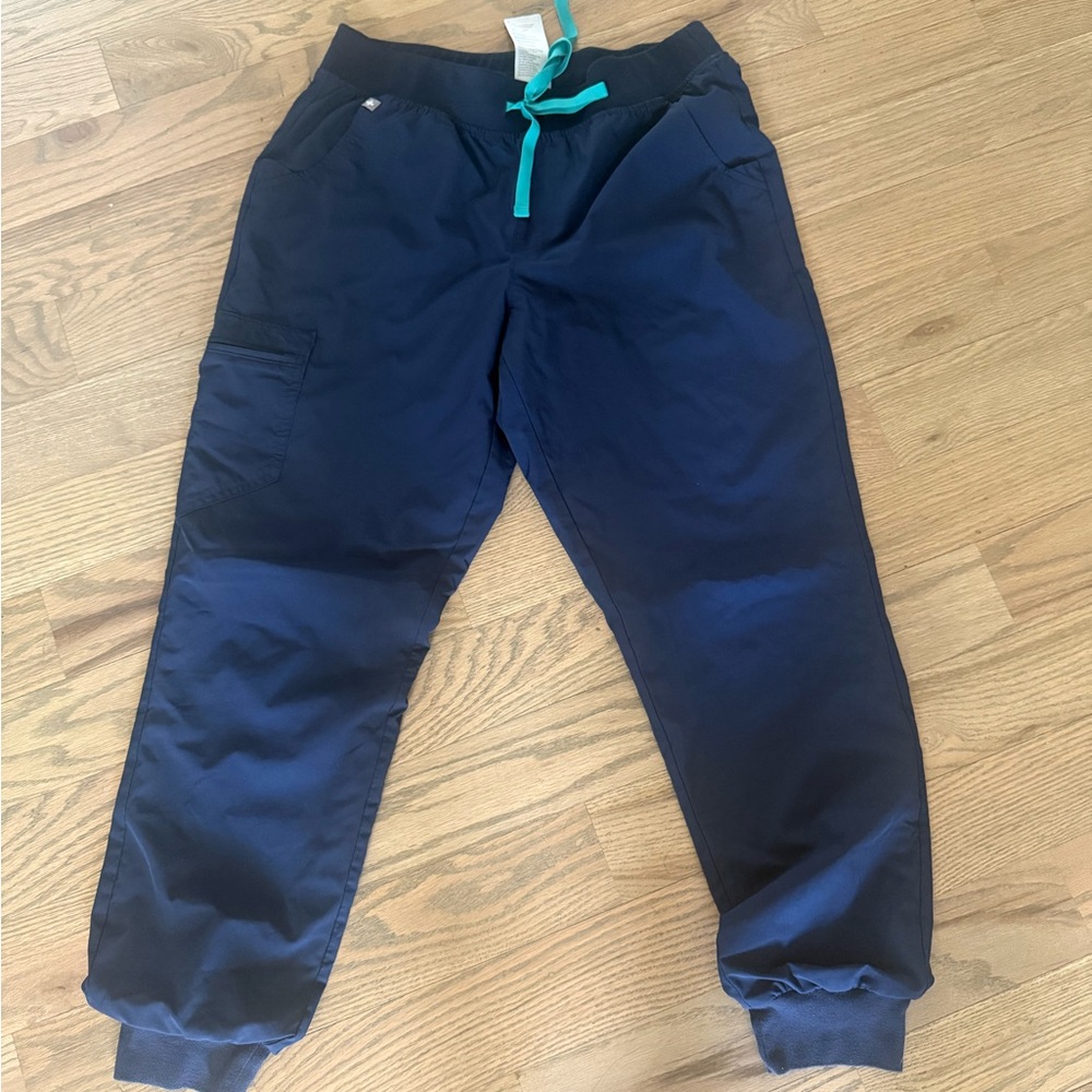Figs Navy Track Joggers with Teal Drawstring